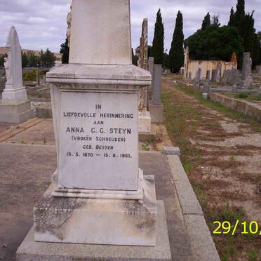 STEYN Anna C.G. formerly SCHREUDER neé BESTER 1870-1961