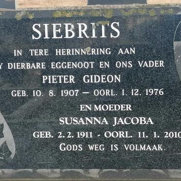 SIEBRITS Pieter Gideon 1907-1976 &amp; Susanna Jacoba 1911-2010