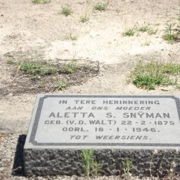 SNYMAN Aletta S. nee V.D. WALT 1875-1946