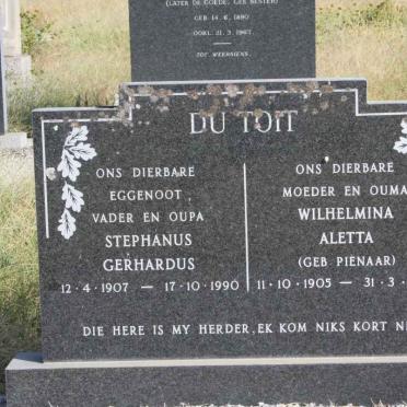 TOIT Stephanus Gerhardus, du 1907-1990 &amp; Wilhelmina Aletta PIENAAR 1905-1995