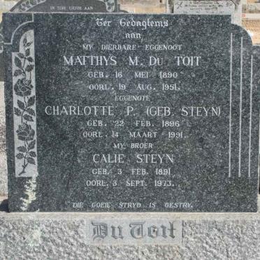 TOIT Matthys M., du 1890-1951 &amp; Charlotte P. STEYN 1896-1991 :: STEYN Calie 1891-1973