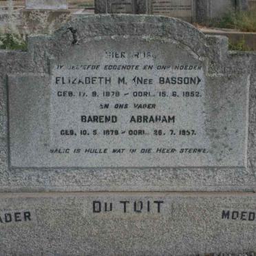 TOIT Barend Abraham, du 1879-1957 &amp; Elizabeth M. BASSON 1878-1952
