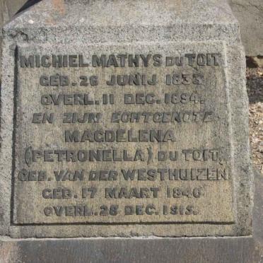 TOIT Michiel Mathys, du 1833-1894 &amp; Magdelena Petronella VAN DER WESTHUIZEN 1840-1915