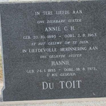 TOIT Hannie, du 1893-1973 :: DU TOIT Annie C.H. 1895-1963