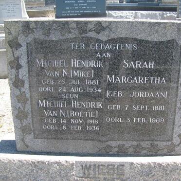 WIESE Michiel Hendrik Van N. 1881-1934 &amp; Sarah Margaretha JORDAAN 1881-1969 :: WIESE Michiel Hendrik Van N. 1916-1936