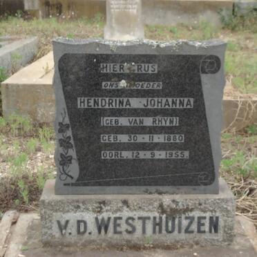 WESTHUIZEN Hendrina Johanna, van der nee VAN RHYN 1880-1955