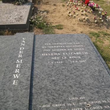 MERWE Helena Elizabeth, van der nee LE ROUX 1948-2007