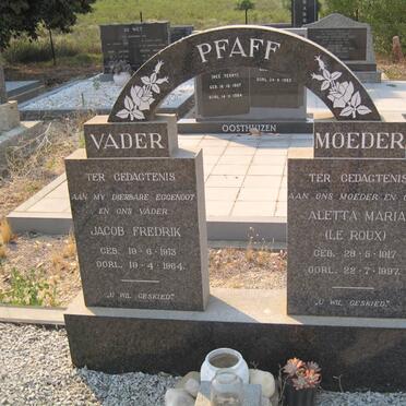PFAFF Jacob Fredrik 1913-1964 &amp; Aletta Maria LE ROUX 1917-1997