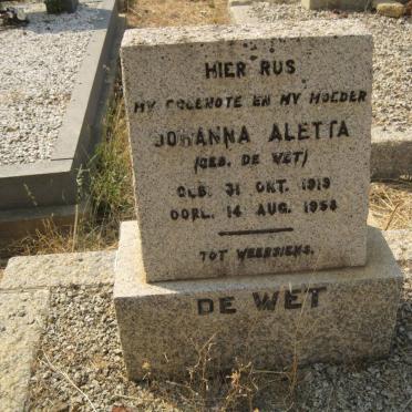 WET Johanna Aletta, de nee DE WET 1919-1958