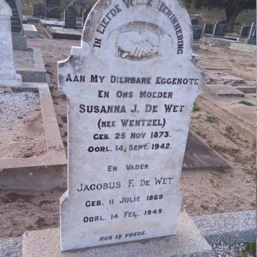 WET Jacobus F., de 1869-1949 &amp; Susanna J. WENTZEL 1873-1942