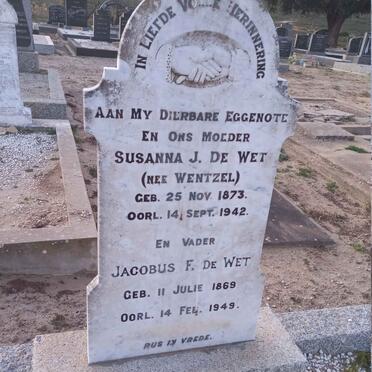 WET Jacobus F., de 1869-1949 &amp; Susanna J. WENTZEL 1873-1942