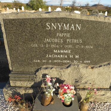 SNYMAN Jacobus Petrus 1904-1974 & Zacharia H.M. 1903-1999