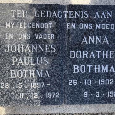 BOTHMA Johannes Paulus 1897-1972 &amp; Anna Dorathea 1902-1985