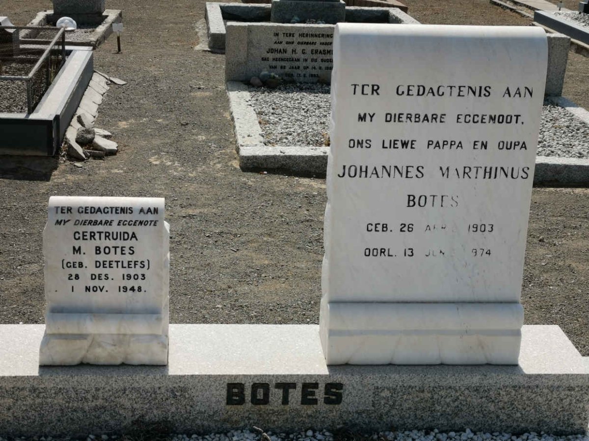 BOTES Johannes Marthinus 1903-1974 &amp; Gertruida M. DEETLEFS 1903-1948