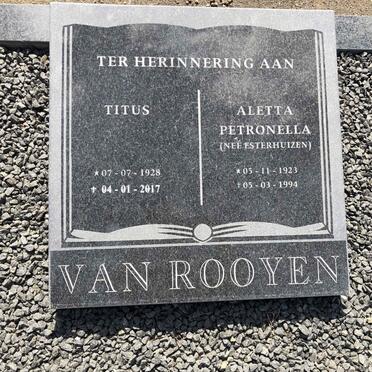 ROOYEN Titus, van 1928-2017 &amp; Aletta Petronella ESTERHUIZEN 1923-1994
