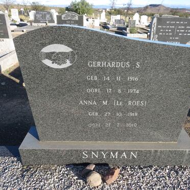 SNYMAN Gerhardus S. 1916-1974 & Anna M. LE ROES 1918-2010