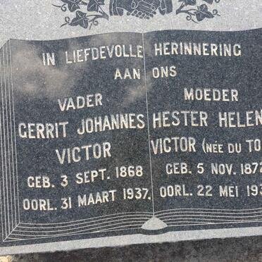 VICTOR Gerrit Johannes 1868-1937 &amp; Hester Helena DU TOIT 1872-1936