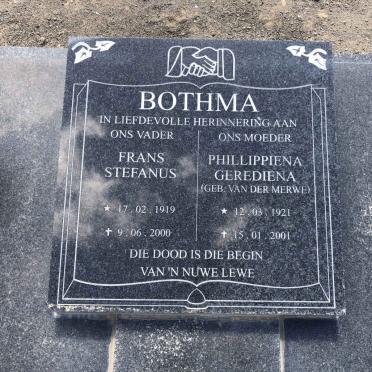 BOTHMA Frans Stefanus 1919-2000 &amp; Phillippiena Gerediena VAN DER MERWE 1921-2001
