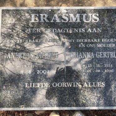 ERASMUS Andreas Jacobus 1923-2004 &amp; Johanna Gertruida 1934-1996