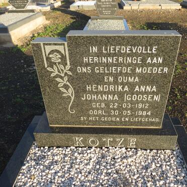 KOTZE Hendrika Anna Johanna nee GOOSEN 1912-1984