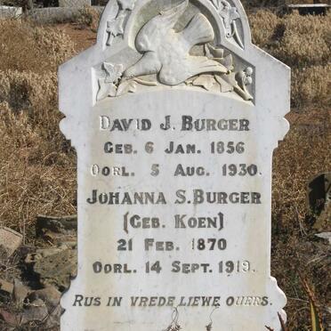 BURGER David J. 1856-1930 &amp; Johanna S. KOEN 1870-1919