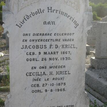 KRIEL Jacobus F.D. 1867-1930 &amp; Cecilia H. LE ROUX 1875-1965