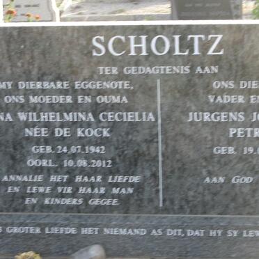 SCHOLTZ Jurgens Johannes Petrus 1941- &amp; Anna Wilhelmina Cecielia DE KOCK 1942-2012
