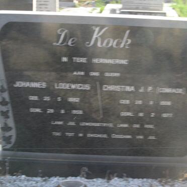 KOCK Johannes Lodewicus, de 1882-195? &amp; Christina J.P. CONRADIE 19??-1977