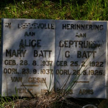 BATT Alice Mary 1937-1937 :: BATT Gertruida C. 1922-1926