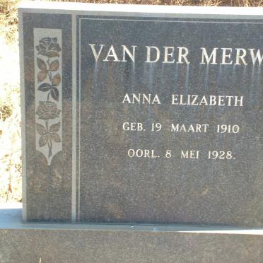 MERWE Anna Elizabeth, van der 1910-1928