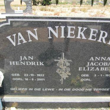 NIEKERK Jan Hendrik, van 1922-2001 &amp; Anna Jacoba Elizabeth 1936-