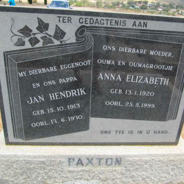 PAXTON Jan Hendrik 1913-1970 &amp; Anna Elizabeth 1920-1999