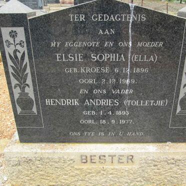 BESTER Hendrik Andries 1893-1977 &amp; Elsie Sophia KROESE 1896-1969