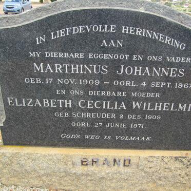BRAND Marthinus Johannes 1909-1967 &amp; Elizabeth Cecilia Wilhelmina SCHREUDER 1909-1971