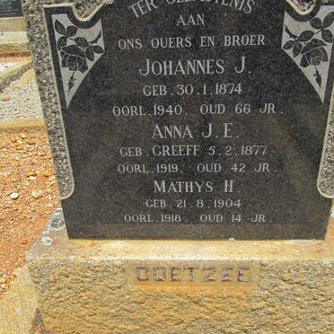 COETZEE Johannes J. 1874-1940 &amp; Anna J.E. GREEFF 1877-1919 :: COETZEE Mathys H. 1904-1918