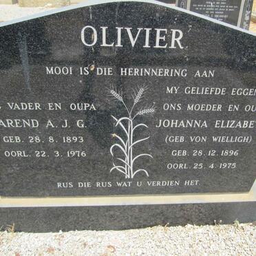 OLIVIER Arend A.J.G. 1893-1976 &amp; Johanna Elizabeth VON WIELLIGH 1896-1975
