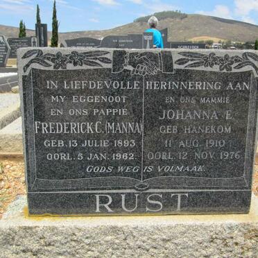 RUST Frederick C. 1893-1962 &amp; Johanna E. HANEKOM 1910-1976