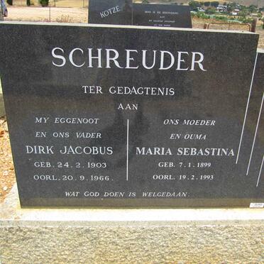 SCHREUDER Dirk Jacobus 1903-1966 &amp; Maria Sebastina 1899-1993