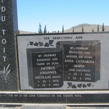 TOIT Jacobus Johannes Nicolaas, du 1908-1992 &amp; Anna Catharina Maria CARSTENS 1914-1984