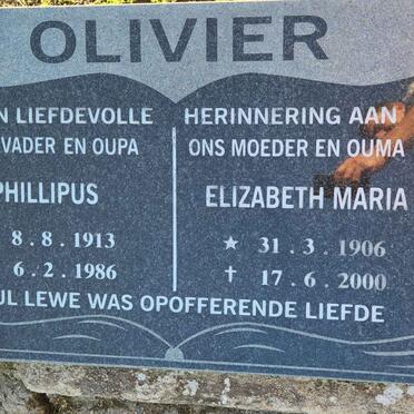 OLIVIER Phillipus 1913-1986 & Elizabeth Maria 1906-2000