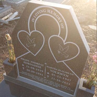 ADRIAANSE Frans Andreas 1939-1991 :: VOLKWYN Martha Elizabeth 1947-2013