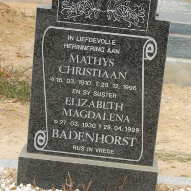 BADENHORST Mathys Christiaan 1910-1996 :: BADENHORST Elizabeth Magdalena 1930-1999