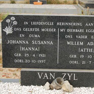 ZYL Willem Adriaan, van 1921-1987 &amp; Johanna Susanna 1921-1997