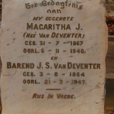 DEVENTER Barend J.S., van 1964-1947 &amp; Magaritha J. VAN DEVENTER 1867-1940