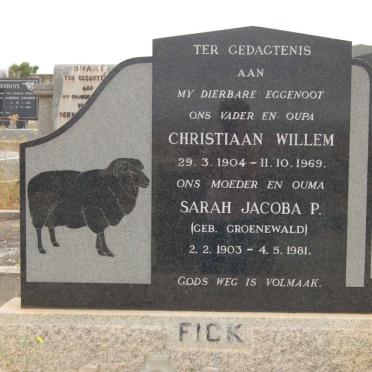 FICK Christiaan Willem 1904-1969 &amp; Sarah Jacoba P. GROENEWALD 1903-1981