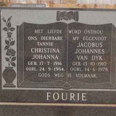 FOURIE Jacobus Johannes Van Dyk 1910-1978 &amp; Christina Johanna 1916-1984