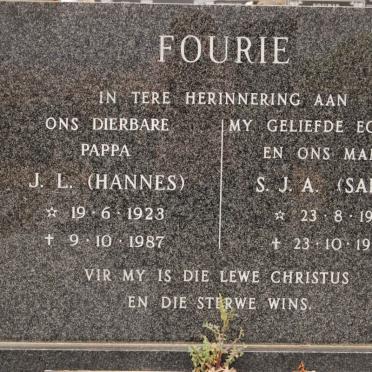FOURIE J.L. 1923-1987 &amp; S.J.A. 1925-1984