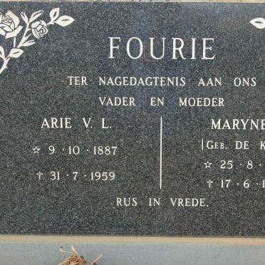 FOURIE Arie V.L. 1887-1959 &amp; Maryne S. DE KOCK 1893-1977