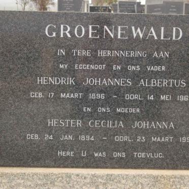 GROENEWALD Hendrik Johannes Albertus 1896-1969 &amp; Hester Cecilia Johanna 1894-1993