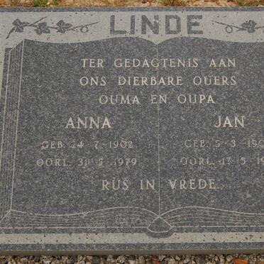 LINDE Jan 1900-1964 &amp; Anna 1902-1979